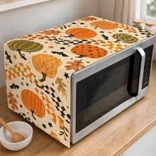 2DFLAT 1pc Polyester Retro Checkerboard Pumpkin Microwave Cover, Autumn Maple Leaf Bat Halloween Kitchen Dustproof Oil-Resistant Cover - Multicolor - View 8