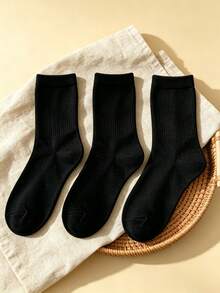 1/3/5/10 Pairs Men's Solid Color Minimalist Mid-Calf Socks, Comfortable Breathable Casual Versatile Interesting Christmas Gift Socks - Multicolor - View 24