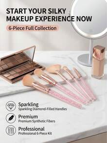 1Pc Makeup Brush, Pink Glitter Crystal Transparent Handle, Soft Synthetic Bristle, Single Face Eye Makeup Brush For Powder Blush Highlight Eyeshadow Concealer - Pink - View 4