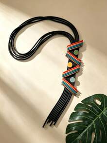 MARLIWOO 1pc Bohemian Colorful Geometric Long Exaggerated Gothic Draped Tassel Necklace - Colorful - View 3