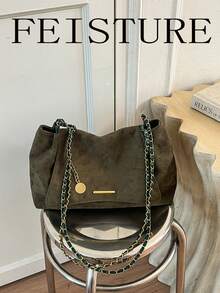 Solid Color Flap Velvet Chain Bag For Women, Fashionable Soft Shoulder Bag, Suitable For Girls, Women, College Students, New Professionals And White-Collar Workers, Perfect For Work, Business, Commute, School - Green - View 9