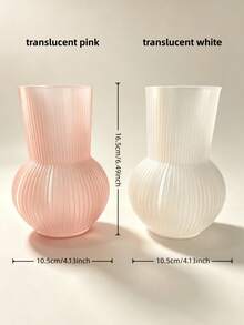 1pc Vertical Stripe Semi-Transparent Vase, Round Bulbous Shape, Soft Pink And White Dual Color Options, Transparent Texture, Stable Bottom Anti-Tip, Living Room Bedroom Desktop Soft Decor, Atmospheric Home Ornament, Exquisite Gift Item - Translucent - View 11