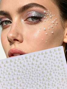 1/4/7 Sheets 3D Pearl Facial Gem Stickers, Self-Adhesive Face & Body Rhinestone Pearl Sticker Hair Decoration DIY Decoration Accessories Diamond Decoration, For Rave Accessories, Valentine's Day Gift,Concert Look,Face Gems - White - View 1