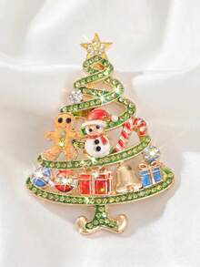 Julgransformad strassbrosch, snögubbe och pepparkaksgubbe med presentklocka, dekorativt tillbehör för kappa, tröja och väska, rolig dekorativ badge som julpartygåva - A - Visa 5