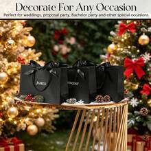 6Pcs Groomsmen Halloween Christmas Gift Paper Bags, With Alphabet Name Stickers, Black Personalized Gift Bags With Satin Bow & Rope Handles, For Wedding Party Favors, Bridal Party Present Packaging, Treat Totes For Xmas Winter Holiday Party Favors - Black Series - View 7