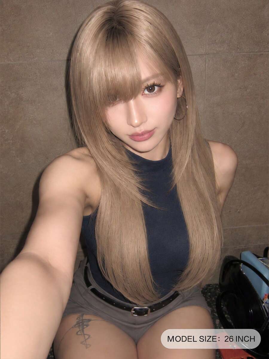 alicegarden 26英吋長合成假髮,自然直髮駱駝色,附瀏海,適合女士日常、派對、Cosplay使用,自然耐用假髮禮物 - 駝色 - 查看 1
