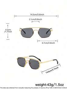 1 PC Men's Double Beam Aviator Fashion Glasses Lightweight Metal Frame Material Gray Lens Casual Simple Style For Driving Road Trips With Glasses Box - Multicolor - View 6