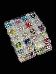 1 Box 6-Grid Mixed Color Round Rhinestone Nail Art Gems, Colorful Flat Bottom Nail Gemstone Set, DIY Nail Decoration, Suitable For Christmas DIY Nail Design And Daily Wear - Multicolor - View 7