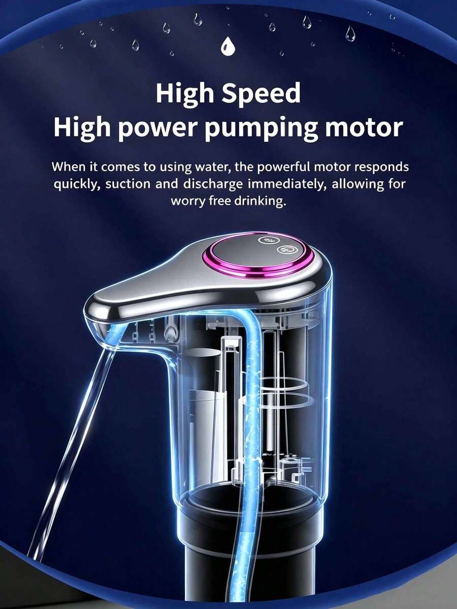 Smart Electric Water Pump With LCD Display And 30s Timer, USB Rechargeable Portable Water Pump, Suitable For 5L And Gallon Water Bottles, One-Touch Operation, Powerful Suction, Universal Base, Suitable For Home, Kitchen And Office