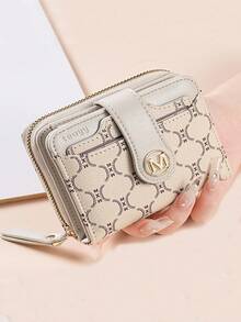 New Litchi Texture Letter Wallet With Multiple Card Slots, Short Compact Women's Purse, Thickened Korean Style Fashion Retro Coin Purse For Women - Apricot - View 2