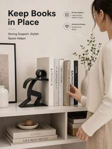 Human Shaped Bookend, Minimalist Sculpture Bookend Heavy Duty Book Holder, Modern Desk Shelf Organizer, Durable Art Decor For Home Office, Book Lovers Gift, Anti-Slip Support - Multicolor - View 3