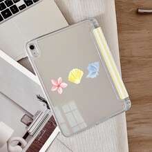 1pc Yellow Stripe Watercolor Flower Seashell Conch Tri-Fold Back Completely Transparent Case, Shell Slim Stand Shockproof Anti Fall Pen Holder Anti-Fall Tablet Cover Compatible With IPad PRO/AIR, Compatible With SAMSUNG,Compatible With XIAOMI Pad 5/6/7,Compatible With Oppo Pad,Compatible With Huawei Matepad,Compatible With Honor Pad - Multicolor - View 5