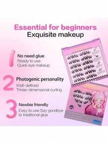 3D Fluffy Big Curl False Eyelashes, Thin Dense W-Shaped Lashes, Glue-Free Wear, Suitable For Beginners Daily Use, Eyelash Clusters - C - View 6