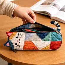 Cute Cat-Shaped Storage Bag, 3D Cat Outline Design, Can Be Used As Coin Purse, Toiletry Travel Bag, Stationery Storage Bag, Pencil Case, Marker Storage Bag - Multicolor - View 2