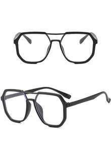 1 Pair Women's Black Aviator Frame Versatile Clear Lens Glasses, Suitable For Computer, Gaming, TV, Smartphone, Clear Lens, Eye Protection - Black Flat - View 2