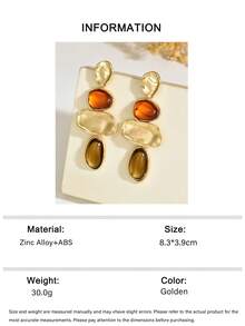 1 Pair Exaggerated Personalized Vintage Geometric Resin Faux Gemstone Metal Sequin Multi-Layer Patchwork Pendant Earrings Suitable For Women's Daily, Vacation And Party Wear - Gold - View 7