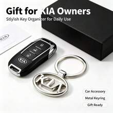 KIA Logo Metal Keyring, Classic Silver Finish Key Chain, Secure Round Key Ring, Practical Car Key Organizer - A - View 1