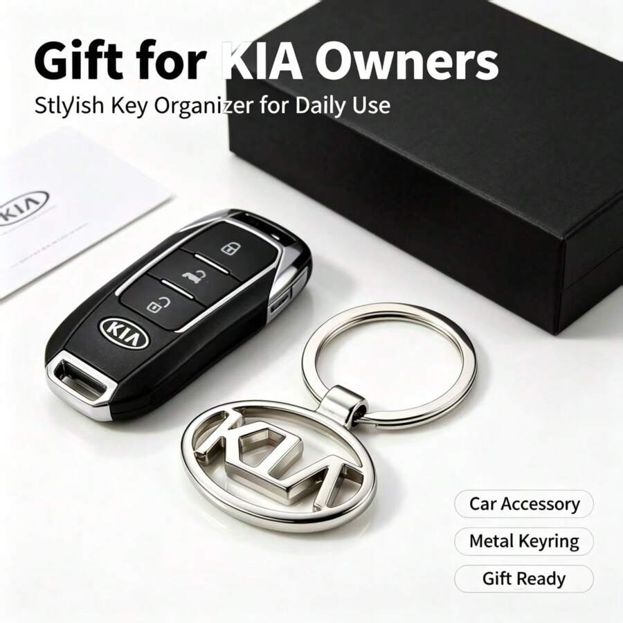 KIA Logo Metal Keyring, Classic Silver Finish Key Chain, Secure Round Key Ring, Practical Car Key Organizer - A - View 1