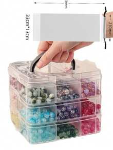 1pc Multi-Layer Divided Transparent Plastic Storage Box With Handle, Thickened Transparent Material, Multi-Compartment Classification Storage, Flip Lid With Snap Seal Dust-Proof, Stackable Space-Saving Design, Portable Handle For Easy Movement, Suitable For Storing Hair Ties, Hair Clips, Jewelry, Cosmetics, Handmade Beads Accessories, Ideal For Vanity, Desk, Bedroom Use, Multi-Functional Home Storage Box, Desktop Organizer, Beauty Accessories Classification Storage Box, Handmade Small Items Storage Box, Home Desktop Tidy Storage Solution - Clear - View 11