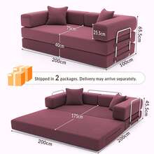 2-Seater Foldable Sofa Bed, 62'' Convertible Sleeper Sofa, Spring Folding Floor Couch With With Pillow Back Support Armrest, 4-In-1 Futon Sofa Bed For Living Room - Burgundy - View 7