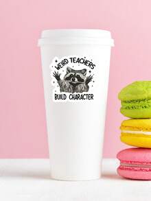 1Pc "Weird Teachers Build Character" Raccoon Quote Sticker, Funny Teacher Meme Waterproof PVC Vinyl Decal, Aesthetic Animal Sticker For Laptop Water Bottle Car DIY Decor, Teacher Appreciation Novelty Gift - Multicolor - View 7