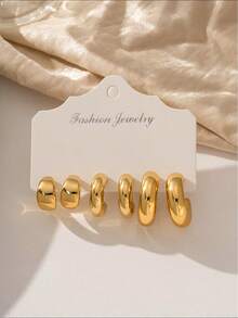 2-18pcs Fashionable Retro New Gold-Plated Women's Earring Set, Including Smooth Polygon Teardrop, Multi-Element C-Shape, Lightweight CCB Material, Suitable For Daily Wear And Festivals - Gold - View 7