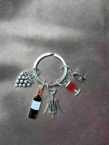 1 buah Gantungan Kunci Modis 26 Huruf untuk Pria dan Wanita, Gantungan Kunci Pembuka Botol Anggur Merah dengan Liontin Anggur - Hadiah Kreatif untuk Pecinta Anggur - Antique Silver - View 29