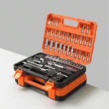 Juego de Herramientas Mecánicas 53 Piezas con Llave de Matraca, Dados Cortos y Largos, Estuche Plástico Portátil Resistente, Kit Completo para Reparación Automotriz, Mantenimiento de Carros, Motocicletas y Reparaciones Domésticas - A - Ver 1