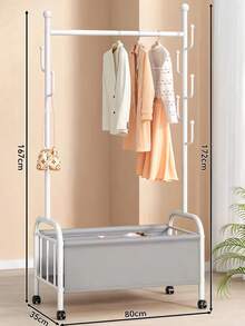 Freestanding Rolling Metal Garment Rack, Heavy‑Duty Clothing Hanger Stand With Removable Storage Basket, 4 Side Hooks & Lockable Wheels, Portable Clothes Organizer For Bedroom, Dorm, Apartment For Hanging Coats Dresses & Folding Linens - Multicolor - View 12