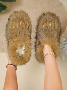 2026 New Women's Plush Shoes, Winter Warm Soft Sole Fine Fur Cross Strap, Suitable For Indoor And Outdoor Wear - Coffee Brown - View 5