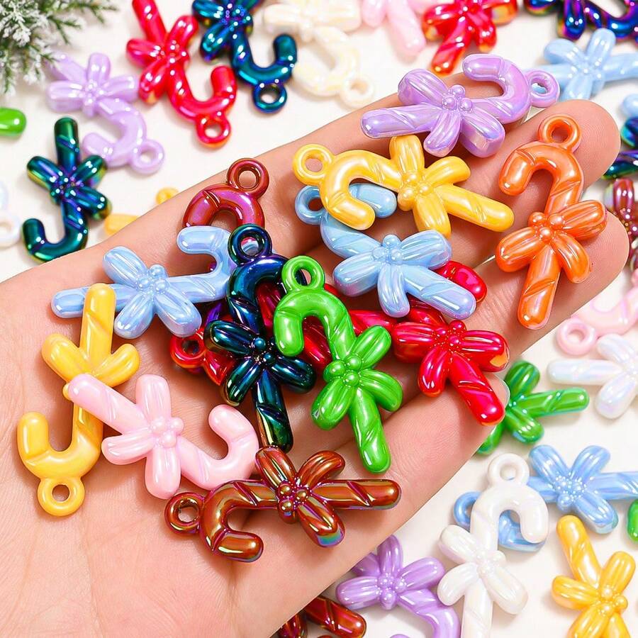 10/30PCS Manik-manik Permen Tongkat AB Berkilau 16x33mm Liontin Pita Natal untuk Pembuatan Perhiasan DIY, Gantungan Kunci & Dekorasi Pohon Natal - warna campuran - View 1