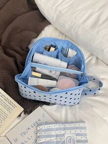 1Pc Polka Dots Print Travel Handheld Make Up Bag Cosmetic Organizer With Multiple Partitions,Travel Skincare Bag Makeup Tools Bag For Daily Life - Multicolor - View 7