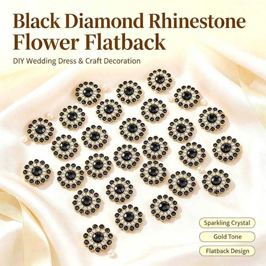14MM 向日葵手工縫製水鑽 50顆/包，透明灰色，亮面手工玻璃縫製水晶裝飾珠，平底金底帶孔，寶石 DIY 配件，適用於裝飾衣服、洋裝、包包、鞋子、胸針、耳環、手工藝品