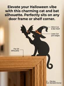 4pcs Halloween Door Corner Decor 2D Flat Black Cat With Witch Hat And Bat Silhouette Door Frame Topper For Home Party Entryway And Window Corner Decoration - A - View 9