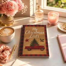 1Pc A5 My Christmas Lists Spiral Bound Notebook, Notepad, Farmhouse Xmas Truck Art Print, Holiday Planner Notebook - A5 - View 3