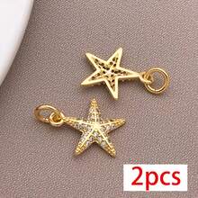 2pcs Ocean Beach Style Zirconia Pendant Charms 18K Plated Mermaid Tail Starfish Turtle Charm For DIY Jewelry Making Craft Supplies - Multicolor - View 16