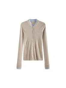 Cardigan Rajut Wol 2 in 1 Gaya Korea Model Slim Fit Berlapis untuk Wanita dengan Blok Warna - Havermut - View 5