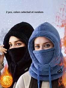 2/1pc Winter Warm Hooded Face Mask - Featuring Elastic Drawstring Design, Lightweight And Warm, Suitable For Cycling, Skiing And Outdoor Sports; Solid Color Hooded Style With Fleece Lining, Windproof And Ear Protection Function. Multiple Colors Available, Essential Gear For Autumn And Winter, Also A Great Surprise Gift For Christmas, Valentine's Day And New Year. - Multicolor - View 18