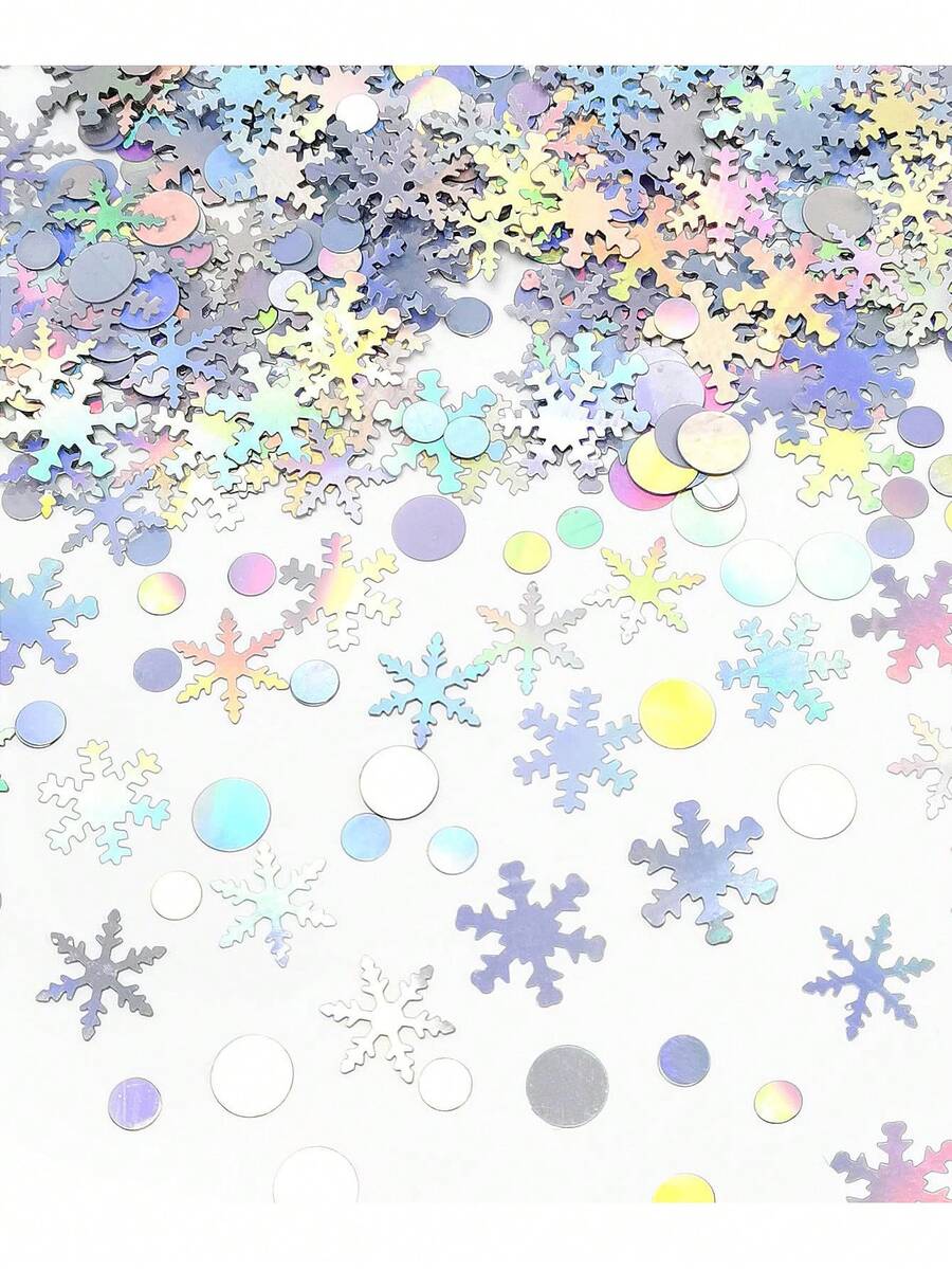 1000/300pcs Iridescent Snowflake Confetti,Winter Snow Table Confetti Round Dots Glitter Sequins, Christmas Frozen Theme Party Decorations For Table Scatter, DIY Crafts, Winter Wedding Party Decoration Colorful Confetti - Multiple Styles - View 1