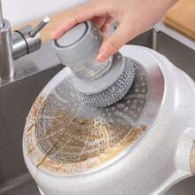 7pcs Press-To-Dispense Dish Scrubbing Brush Set, Replaceable Stainless Steel Wire Brush Head, Press-To-Dispense Design, Powerful Kitchen Cleaning Brush, Suitable For Pots, Pans, Stoves - 6Pcs - View 1