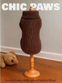 Winter Pet Solid Color Knitted High Neck Cable Knit Sweater, Small Dog Sleeveless Vest Style, Comfortable And Breathable, Retro Style Dog Autumn/Winter Clothing, Suitable For Teddy, Bichon - Multicolor - View 3