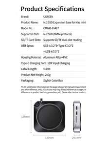 UGREEN Mac Mini-M.2 SSD Expansion Dock Base, Mac Mini Expansion Kit, Dock + SSD Enclosure + Height-Increasing Base, M.2 SSD Expansion Dock, USB3.2 Interface, Compatible With M4/M4Pro Apple Host - View 11