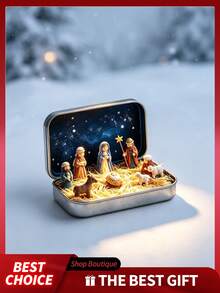 Set Adegan Kelahiran Yesus dari Kotak Kaleng Portabel, Adegan Palungan Keluarga Kudus, Dekorasi Meja Keagamaan Natal, Hadiah Keimanan Natal - Berbagai gaya - View 3