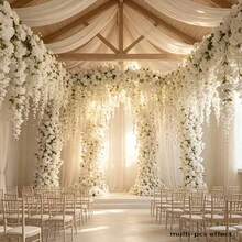 1pc Artificial White Cherry Blossom Wreath, Hanging Cherry Blossom And Vine Garland, Suitable For Wedding Arch, Ceiling, Wall, Party, Home Decor, Etc. - Multicolor - View 4