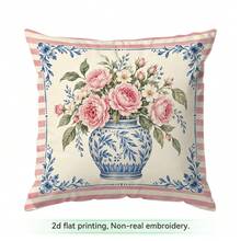 4pcs/1pc Blue And White Porcelain Pot Vintage Floral Pattern Pillow Case, Single-Sided Printed Pillow Case, Suitable For Living Room, Bedroom, Home Decor, All-Season Pillow Case - Multicolor - View 12