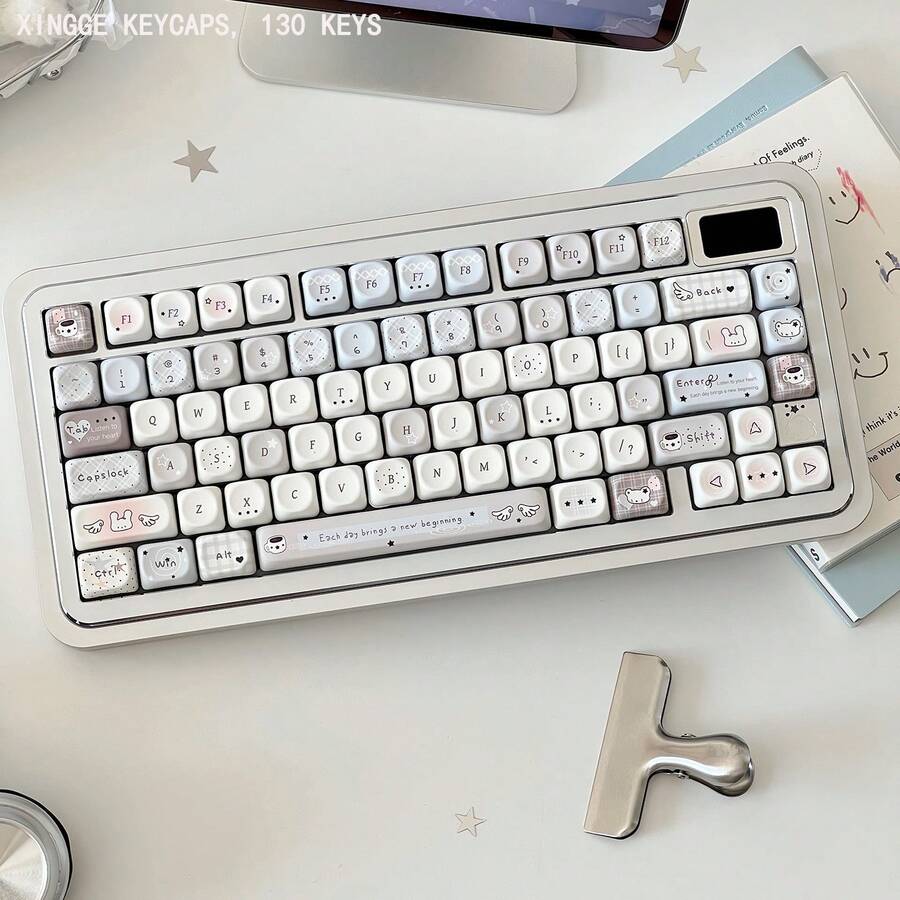 أغطية مفاتيح شبكة النجوم قلب الفتاة DIY مخصصة جذابة للغاية PBT صبغة تسامي خماسية الأوجه ارتفاع MOA متوافقة مع لوحات المفاتيح الميكانيكية - مشاهدة 1