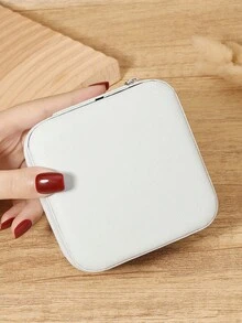 Contemporary Mini Jewelry Box, Zipper Travel Organizer For Necklaces, Earrings, Rings, Bracelets, Compact & Secure - White - View 3