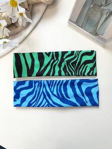 2pcs European & American Style Color Block Zebra Print Fabric Headband, High Elasticity Wide Band, Personalized Cool Fashion Hair Tie - Multicolor - View 7