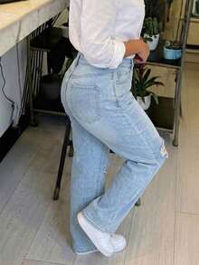 Women's Vintage Loose Boyfriend Straight Leg Denim Jeans - Light Wash - View 5