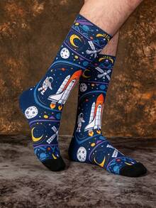 1/3 Pairs Creative Colorful Fun Space Jacquard Mid-Calf Socks, Street Style Astronaut Print Halloween Socks - Multicolor - View 4